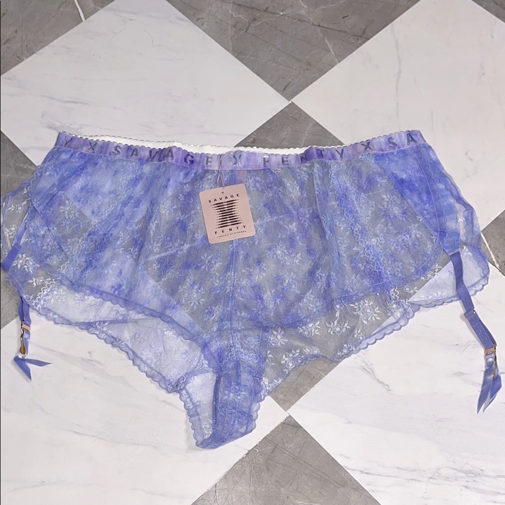 NEW Savage X Fenty Purple rain curvy printed lace sleep short w garters sz 3X